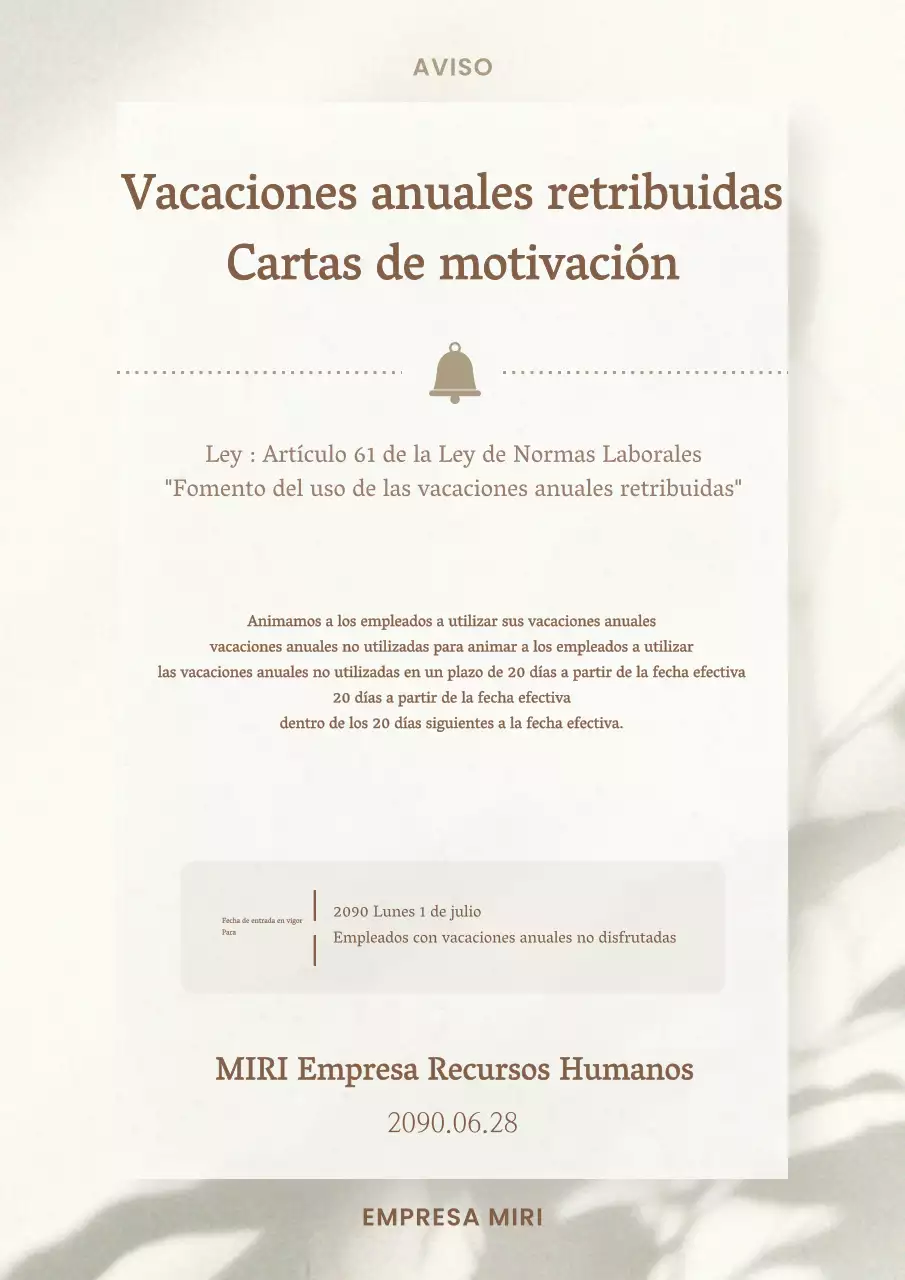 Anuncio para promover el uso de vacaciones anuales de lujo en marrón y marfil