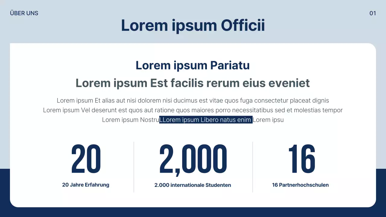 Ein einfacher Prospekt für ein Auslandsstudium in Marineblau und Grau