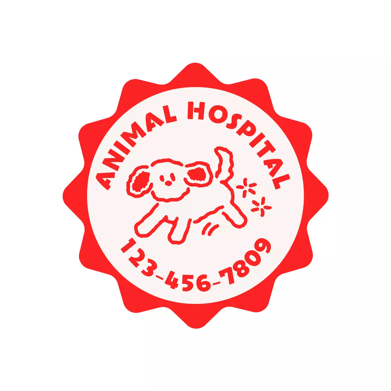 Cute and cuddly veterinary clinic with starburst shapes and dog and cat illustrations