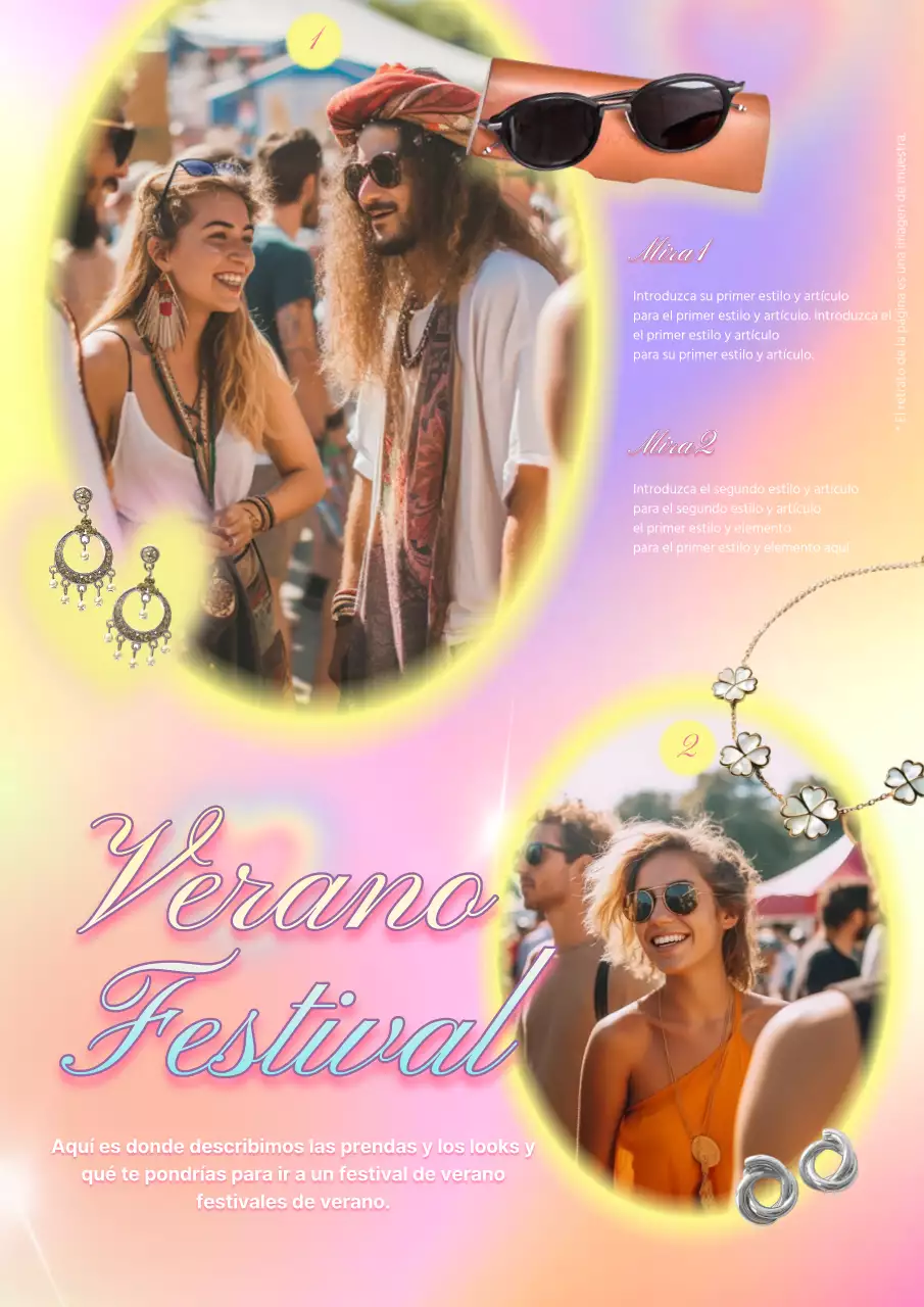 Propuesta de outfit retro de festival de verano en amarillo y rosa