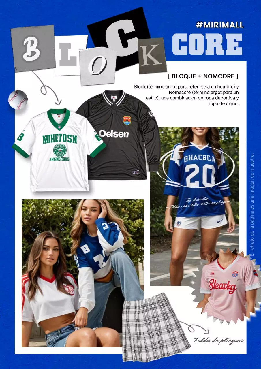 Propuesta de ropa retro blockcore en azul, negro y blanco