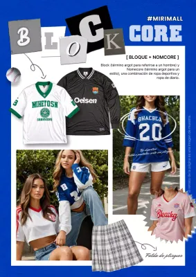 Propuesta de ropa retro blockcore en azul, negro y blanco