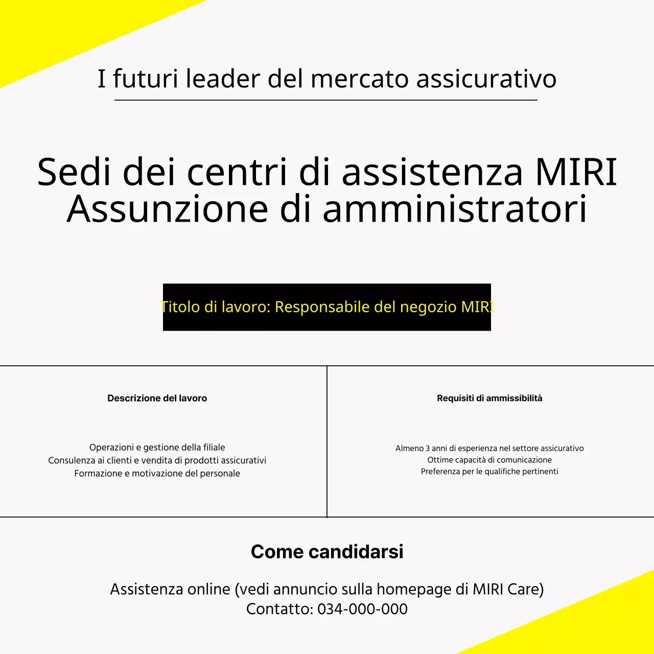 Un semplice annuncio di lavoro amministrativo in grigio e giallo