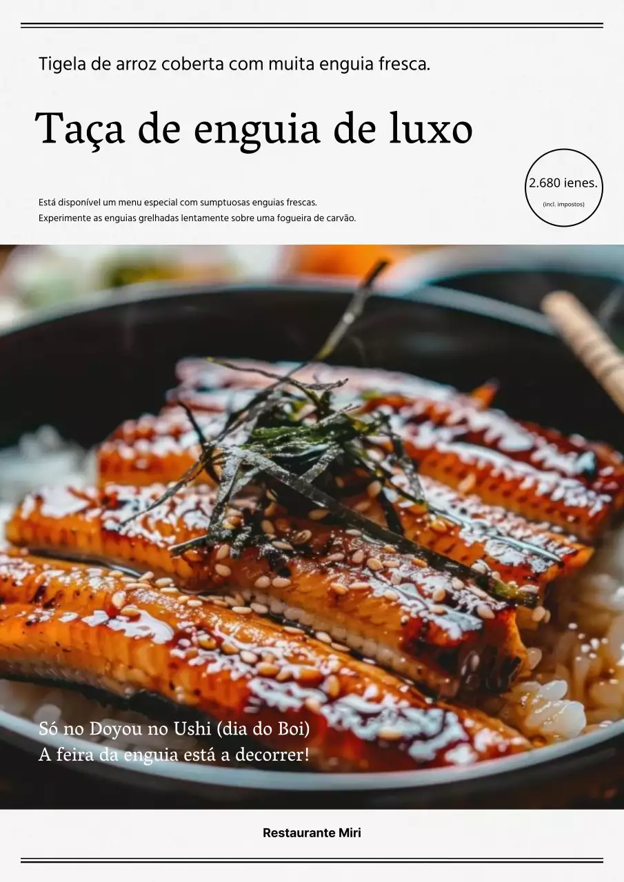 Folheto simples a preto e branco para promover a enguia de barro.