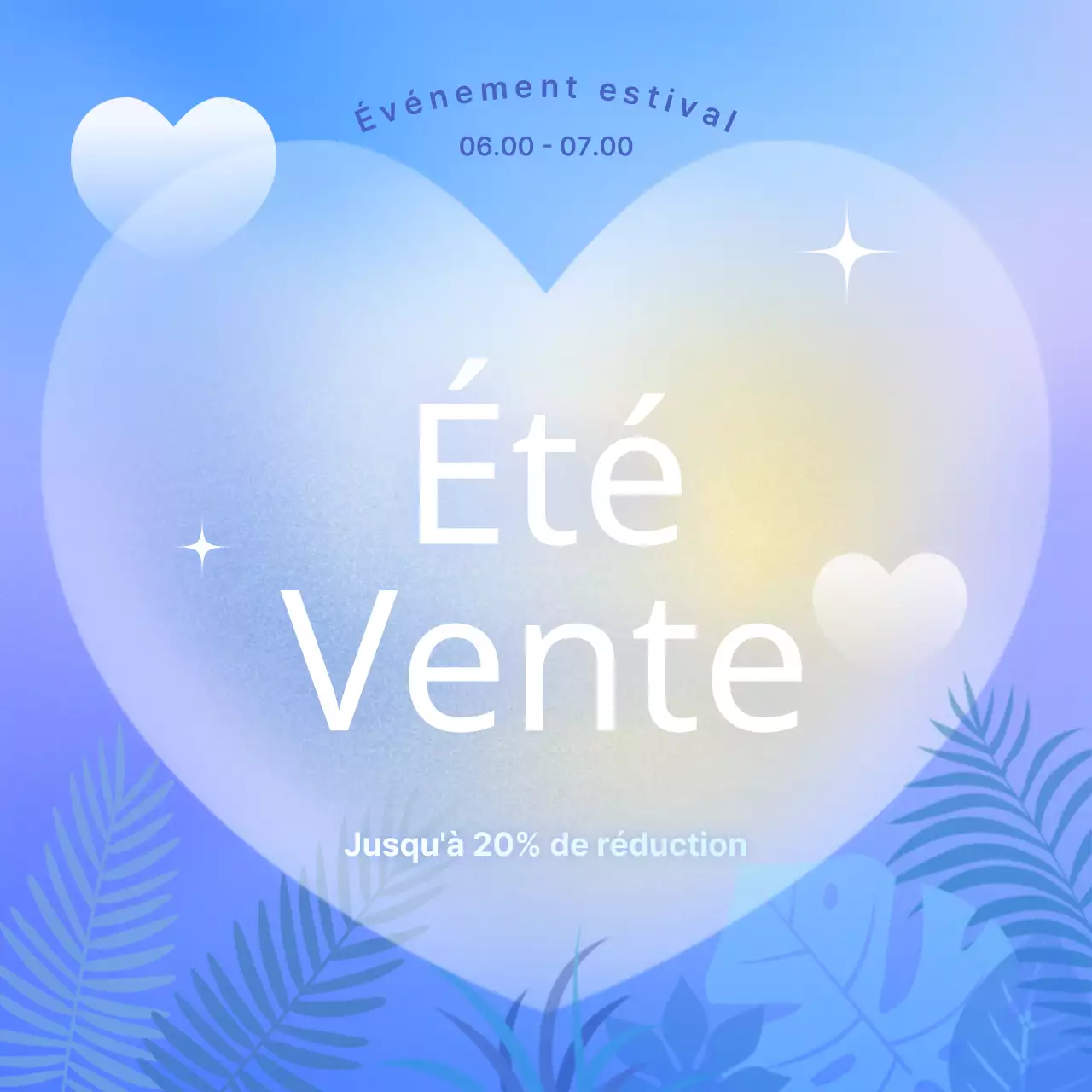 Publicité pour un événement estival de style pop, en menthe et en bleu