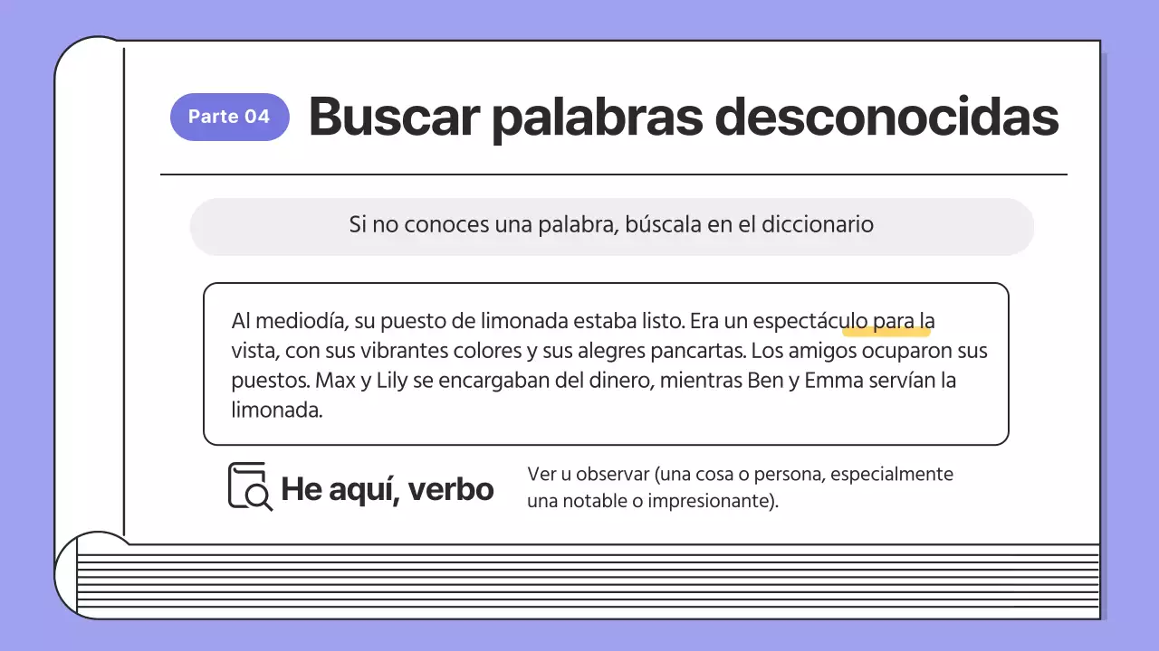 Lecciones sencillas de lectura en morado y negro