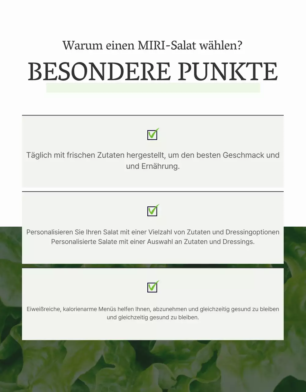 Werben Sie für eine einfache Salat-Detailseite in Weiß und Chartreuse