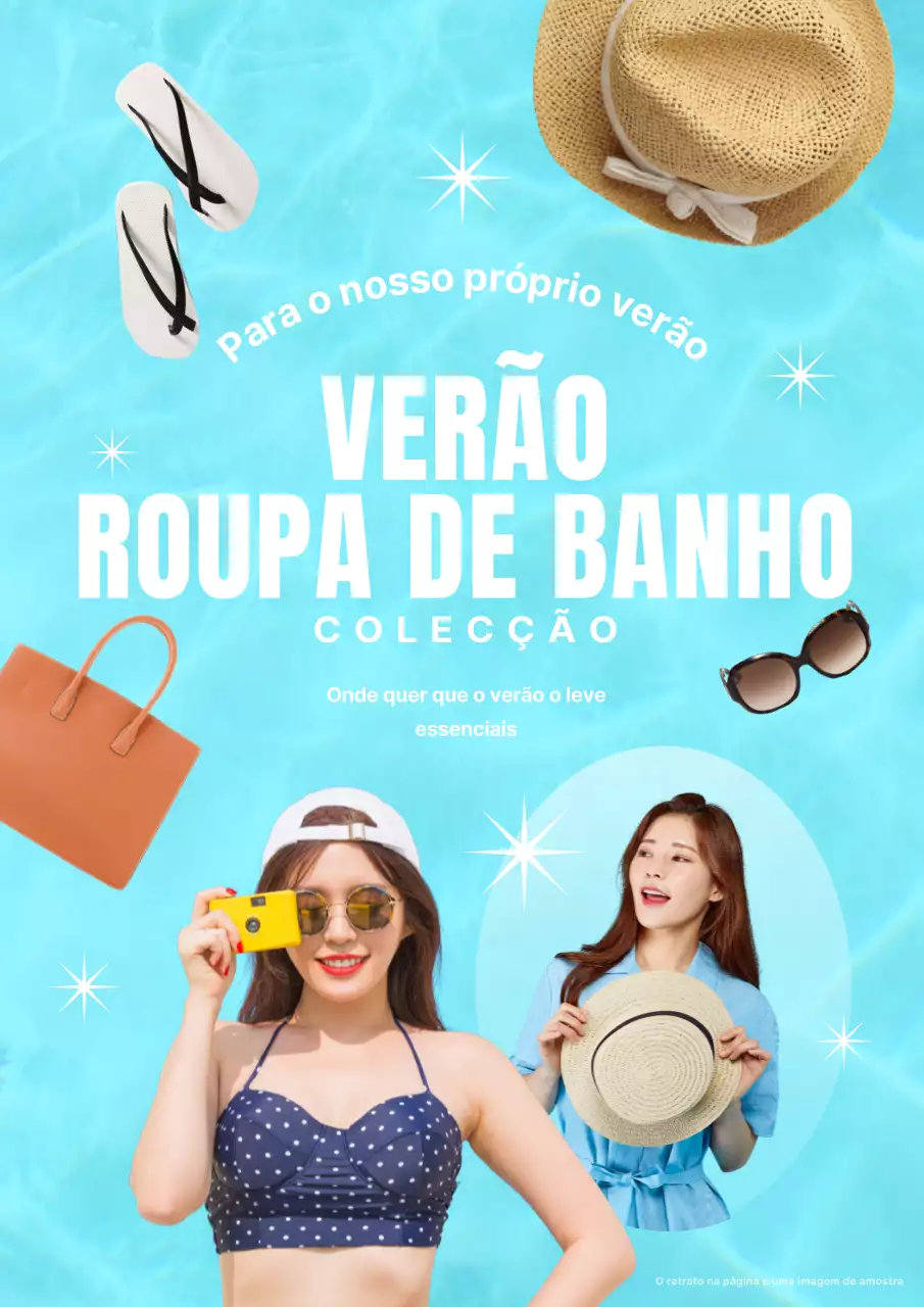 Anunciar artigos de férias de verão na moda em azul claro