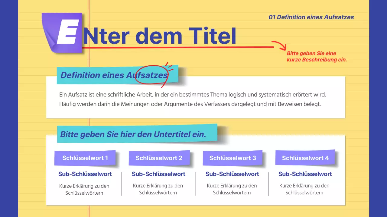 Ankündigungsinformationen in gelb und marineblau hervorgehoben