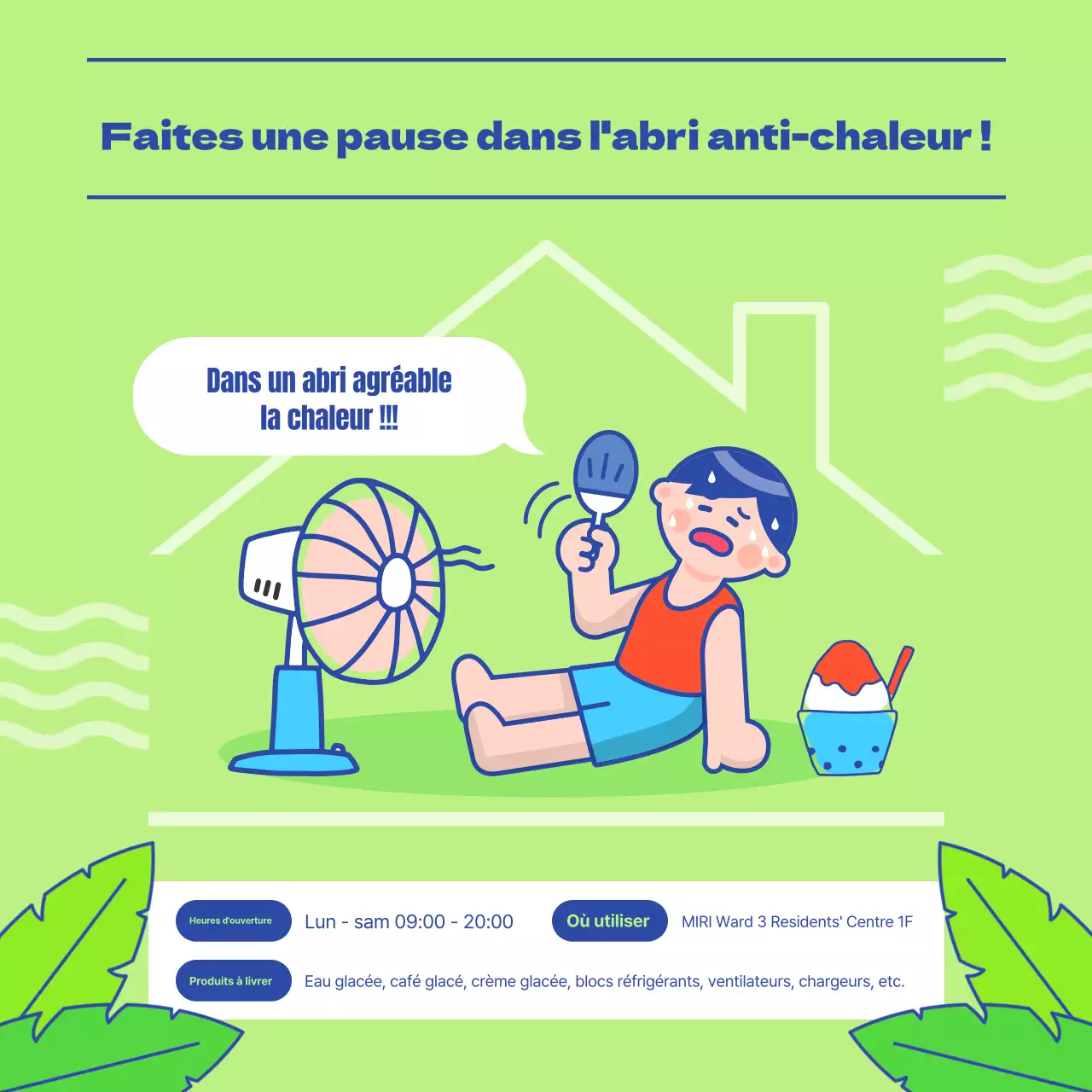 Promouvoir un abri thermique mignon en chartreuse et bleu marine