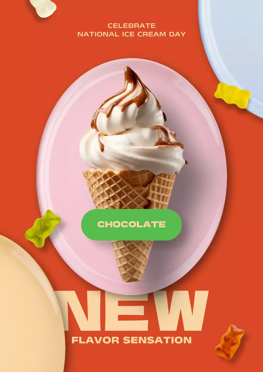Orange Trendy Ice Cream Promotion Poster