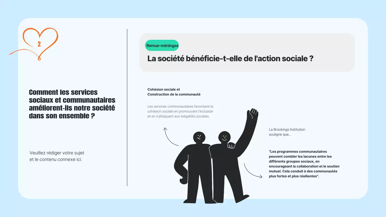 Un prospectus de service communautaire moderne en bleu clair et orange