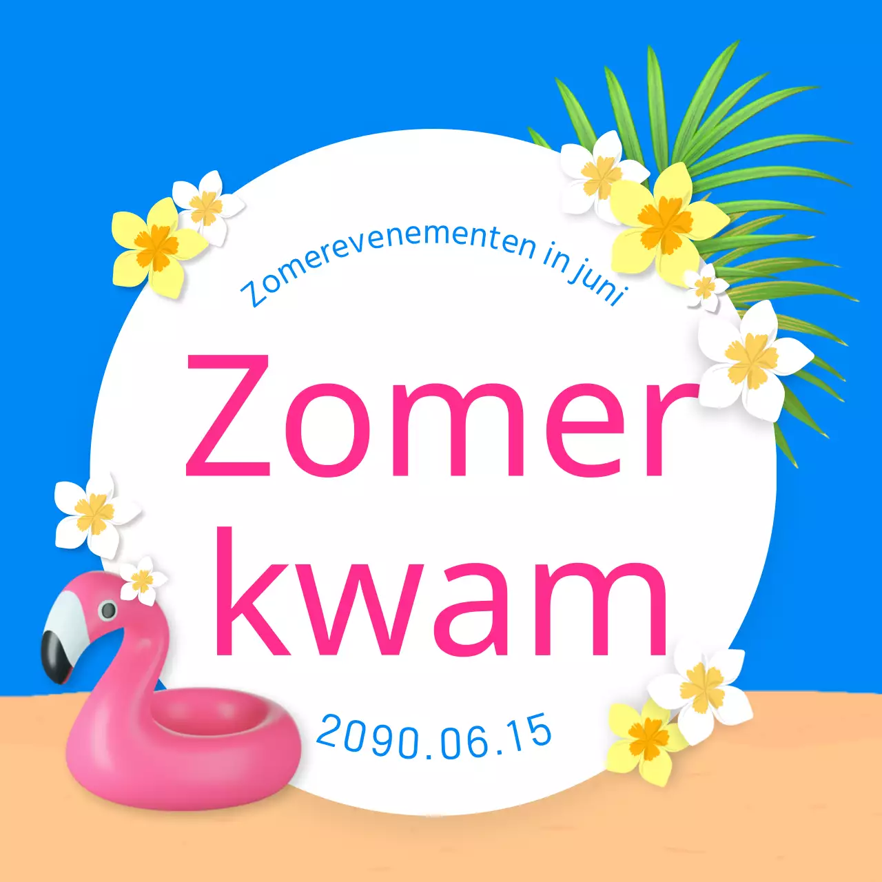 Een verzameling miniaturen van zomerevenementen met blauwe en roze accenten