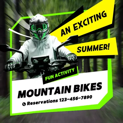 Promote kitschy mountain biking activities in yellow and lime green