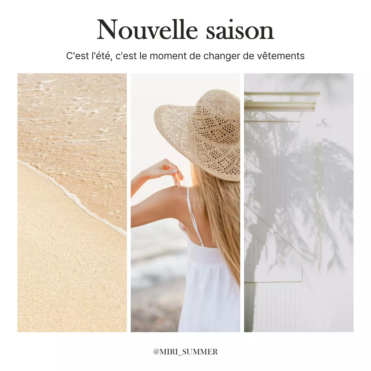 Poste promouvant les vêtements d'été de base en noir et blanc