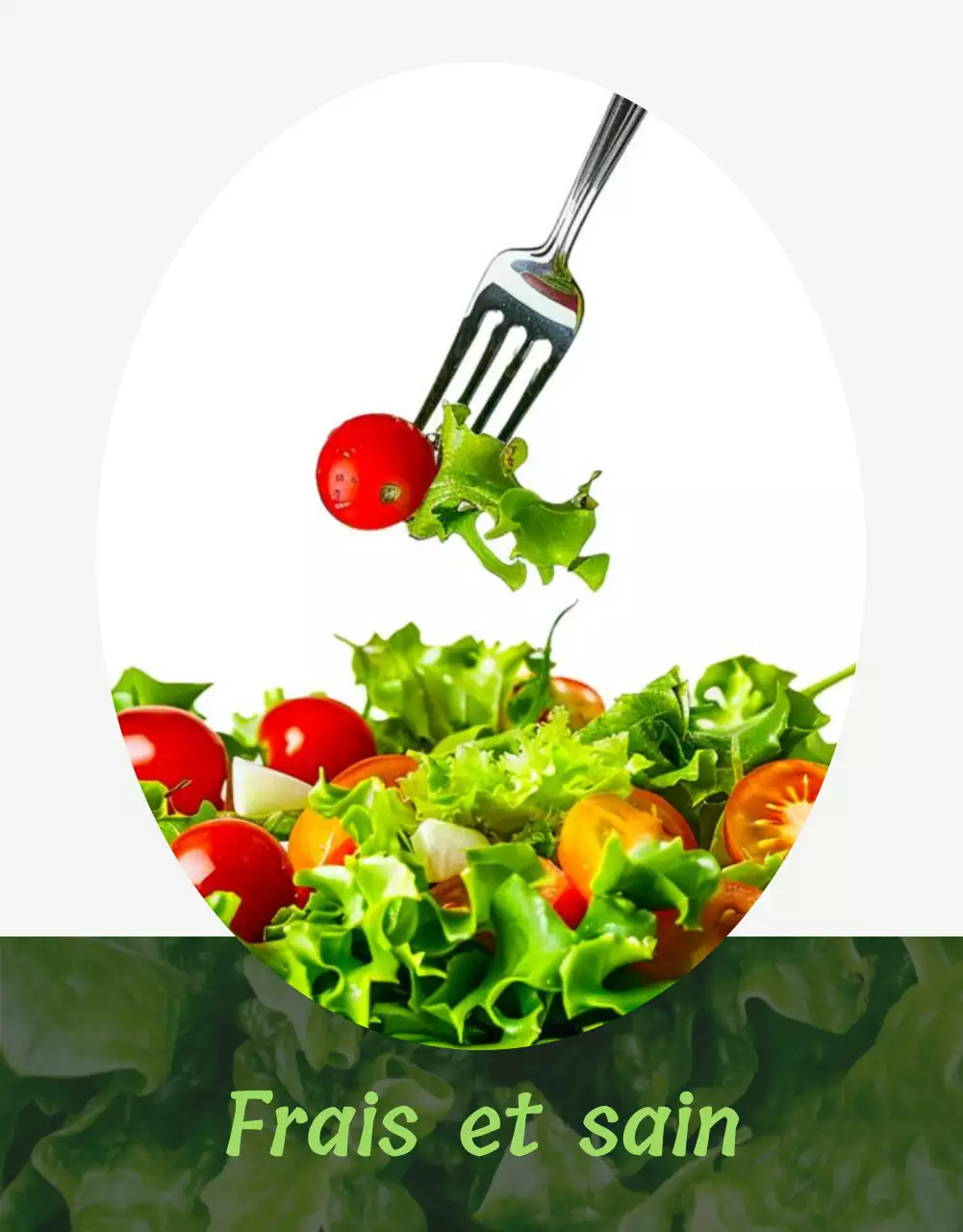 Promouvoir une présentation simple de photos de salades en blanc et chartreuse