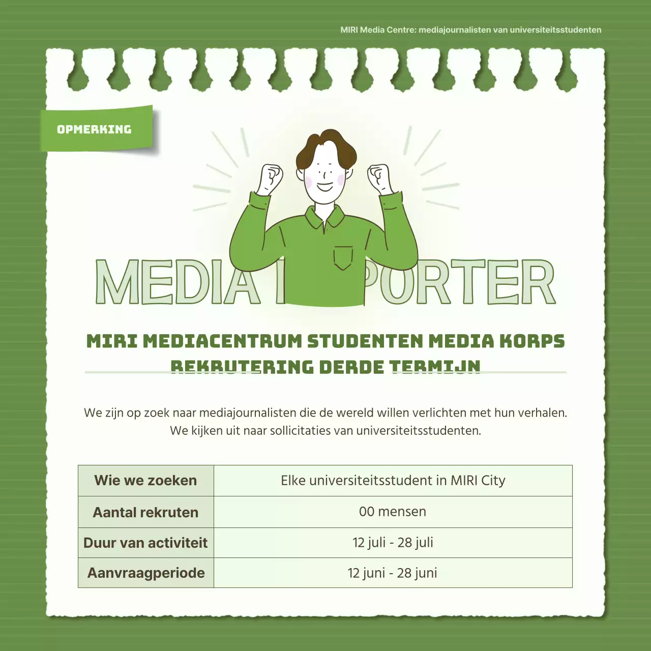 Rekrutering studentenjournalisten eenvoudig groen en kaki