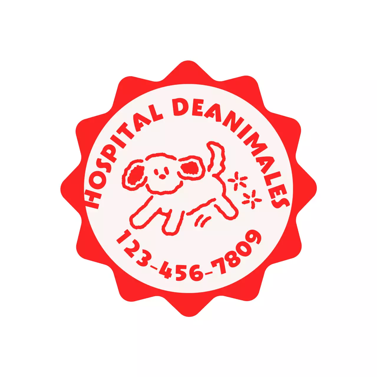 Simpática y adorable clínica veterinaria con formas de estrellas e ilustraciones de perros y gatos