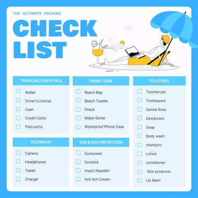 Blue Simple Travel Checklist Social Media Post