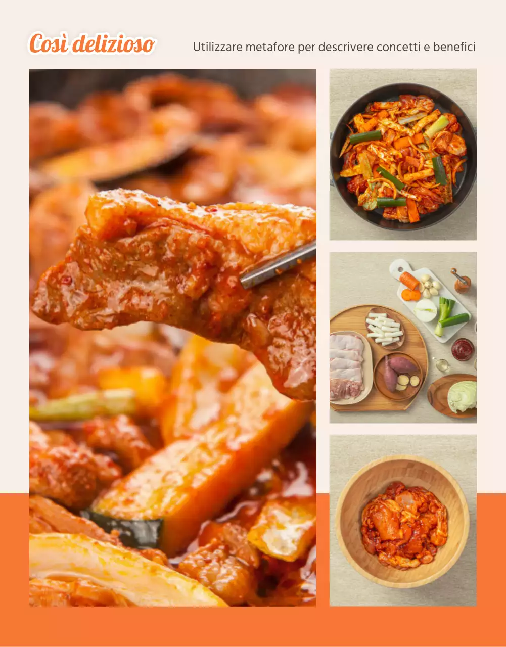 Promuovere i layout fotografici dei kit pasto di base in arancione e avorio