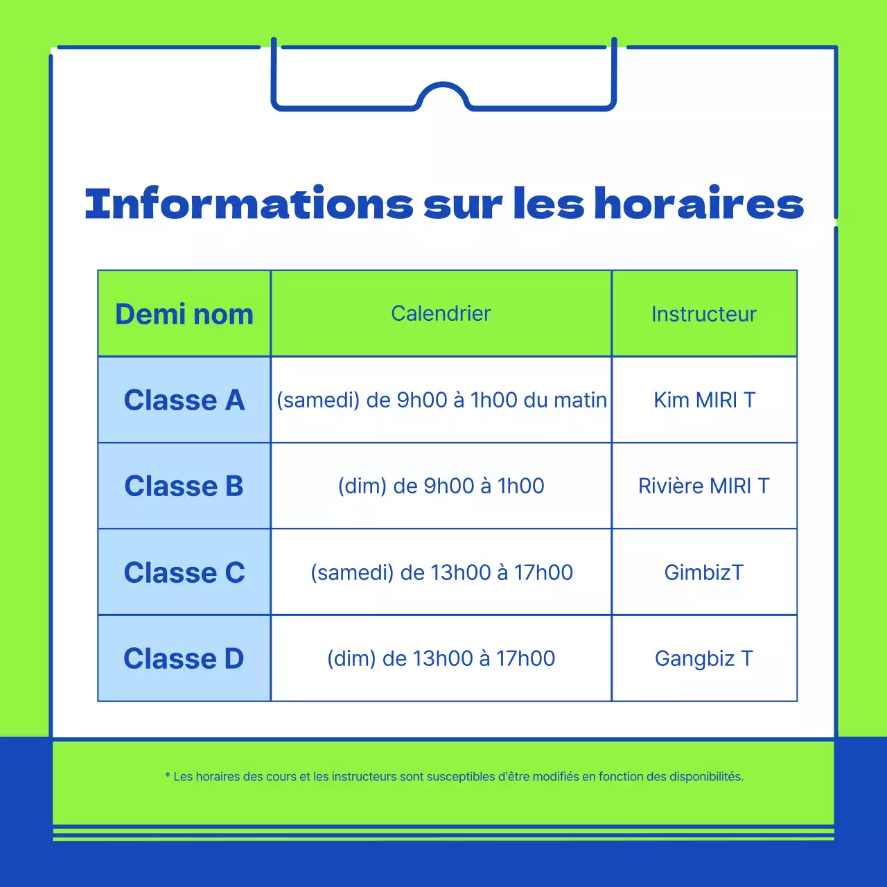 Examen d'entrée simple, de couleur bleue et fluorescente, promotion de l'école