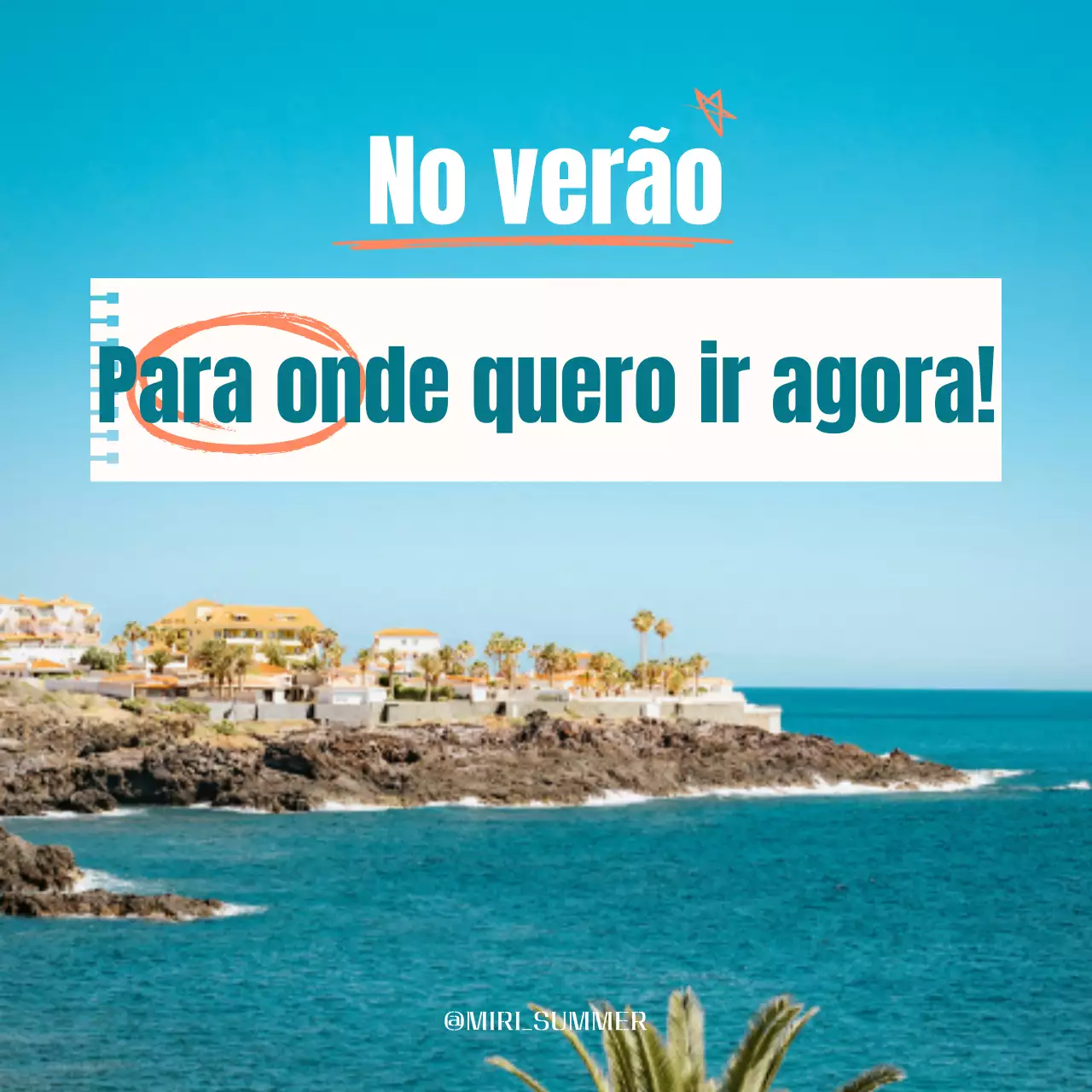 Um post moderno sobre uma viagem de verão ao mar em azul claro e branco