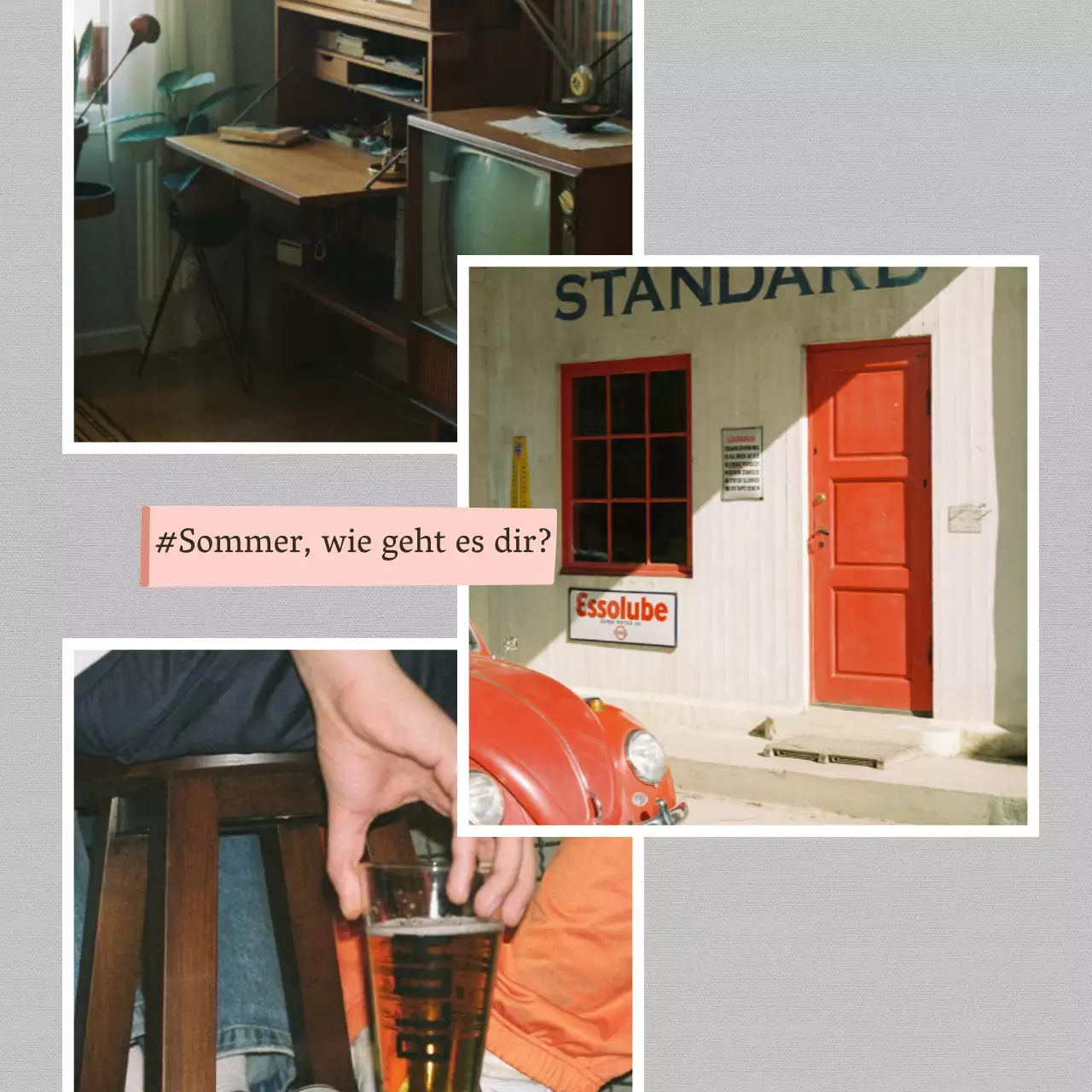 Eine klassische Sommerurlaubspost in Rot und Grau