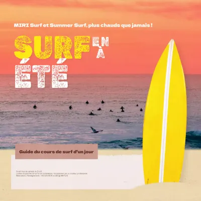 Promouvoir les cours d'une journée de surf naturel en jaune et orange