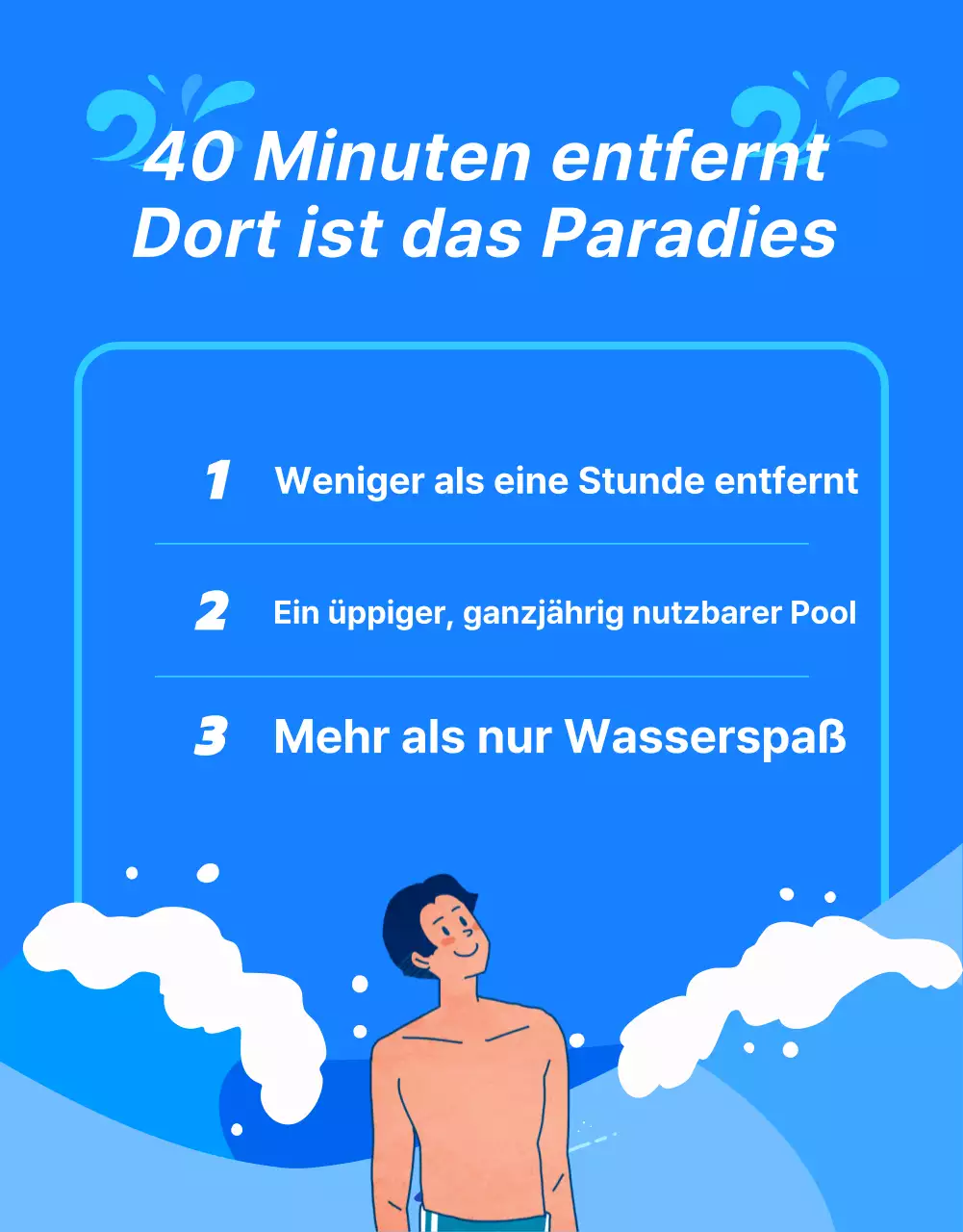 Werbung für einen trendigen Hotel-Wasserpark in Blau