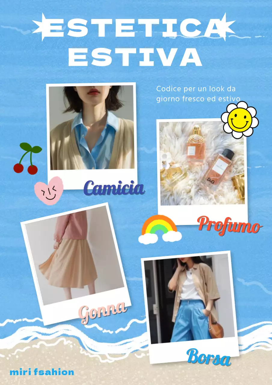 Promuovere un outfit kitsch dal mood estivo in azzurro