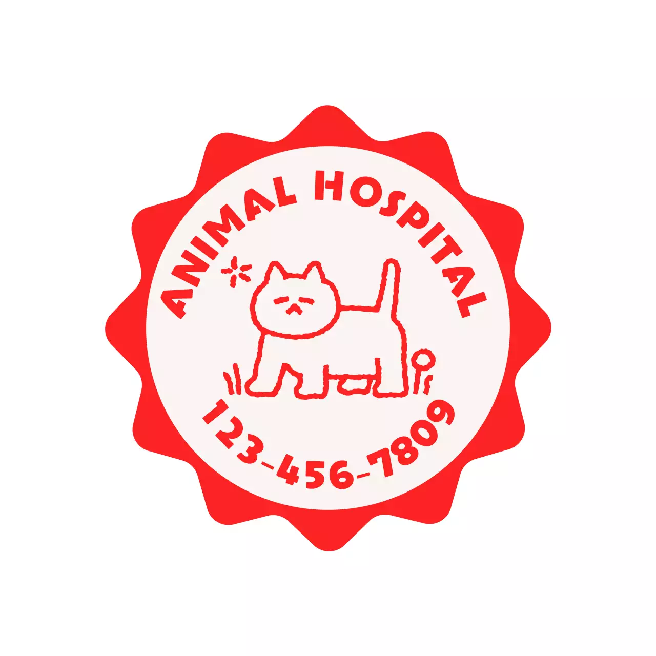 Cute and cuddly veterinary clinic with starburst shapes and dog and cat illustrations