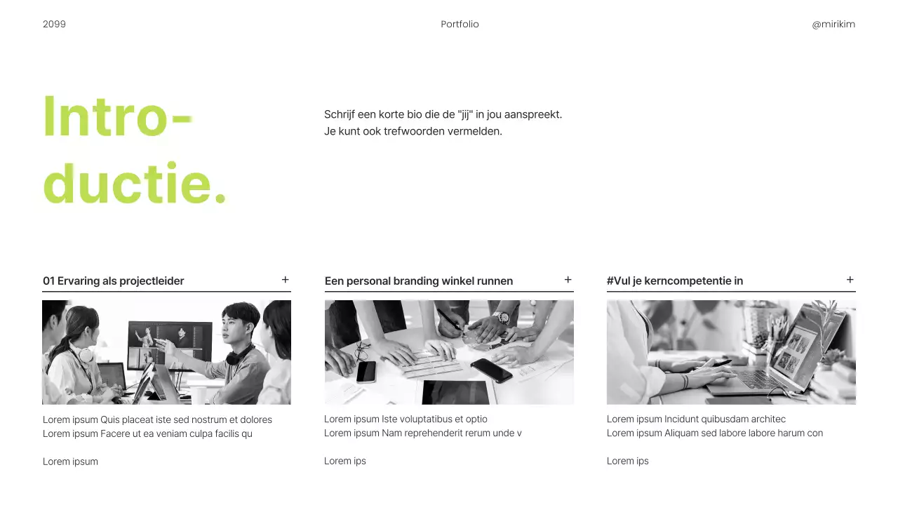 Een eenvoudige carrièregerichte printbare portfolio in limoengroen en zwart