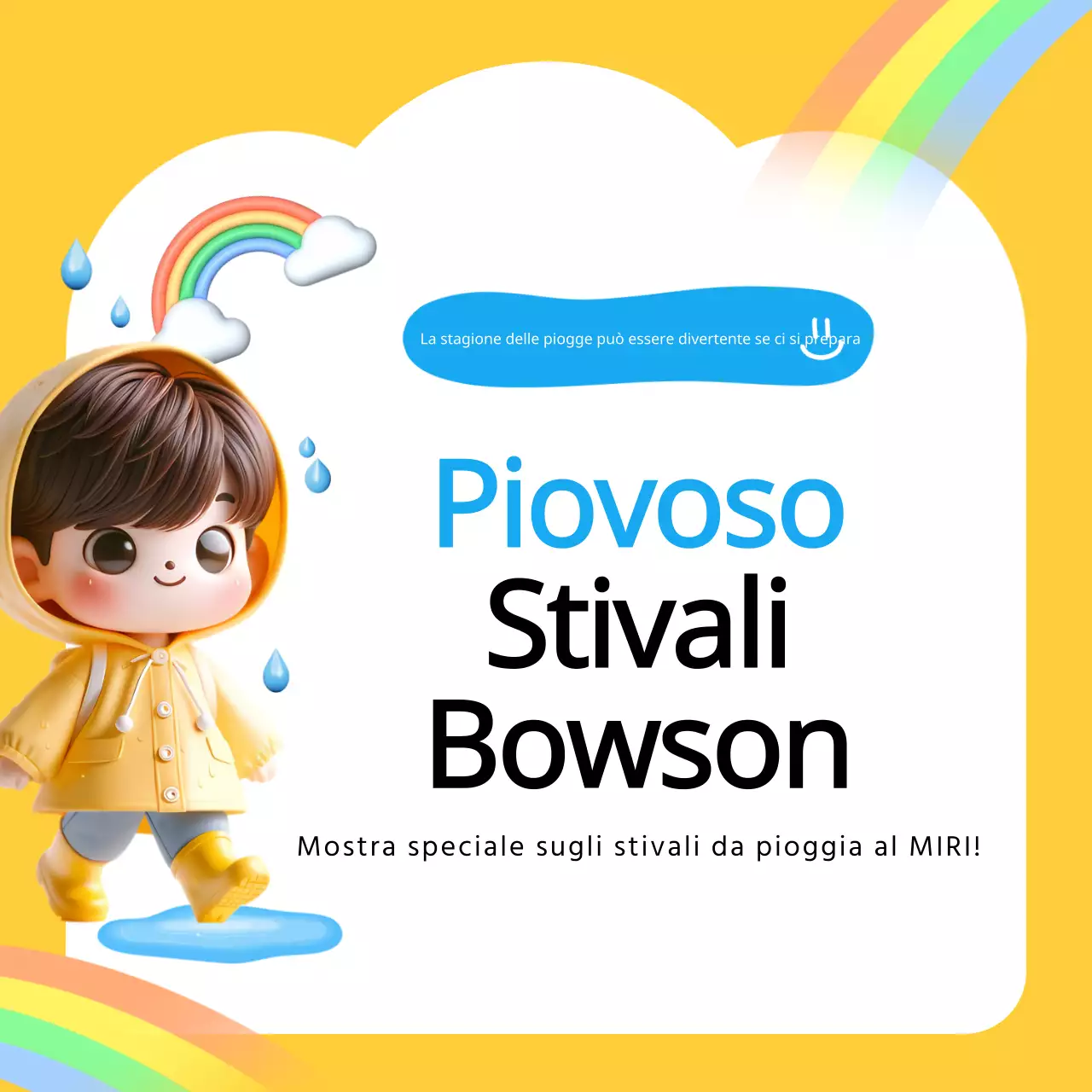 Promuovere prodotti per la stagione delle piogge di colore giallo e azzurro.