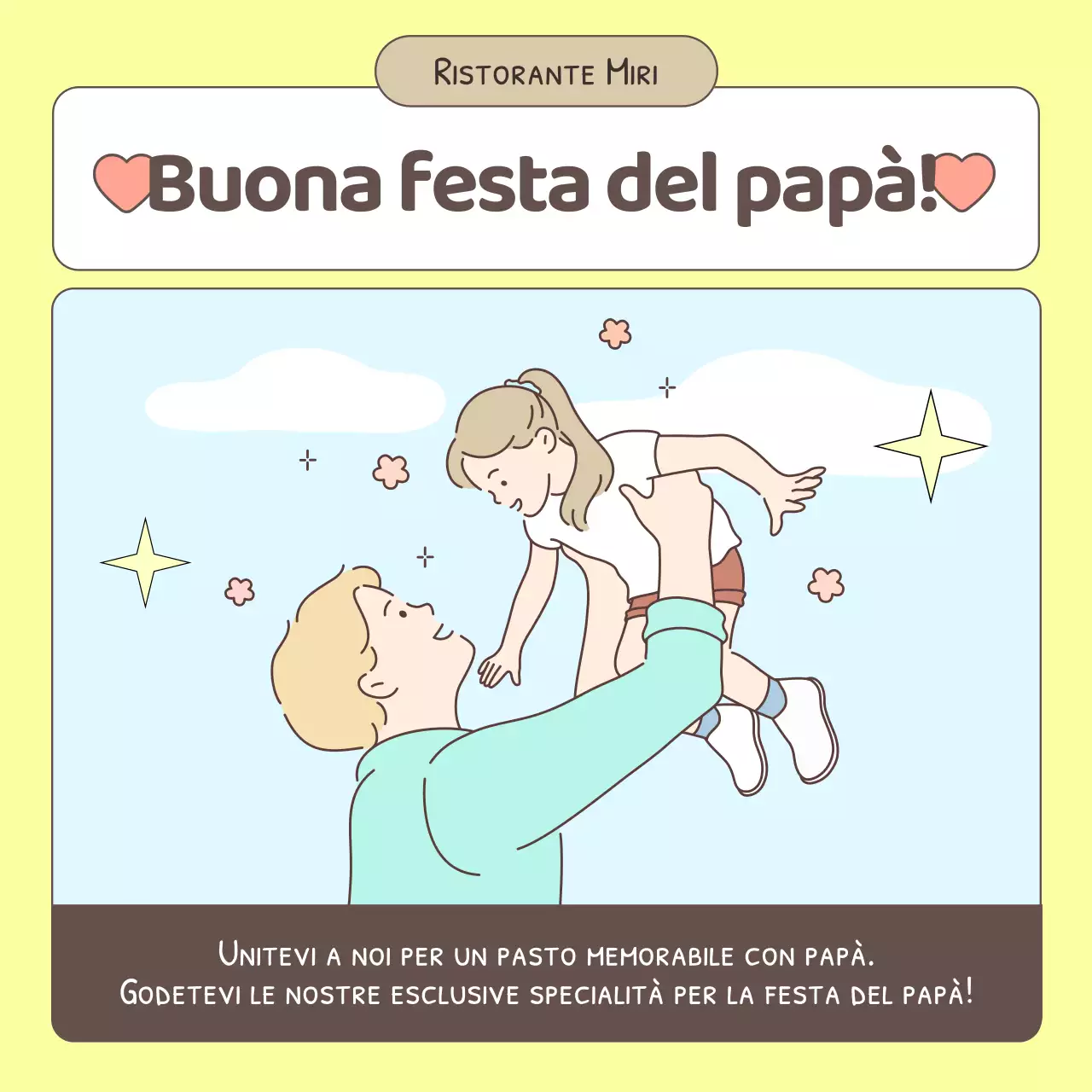 Una semplice pubblicità per la festa del papà in azzurro e giallo