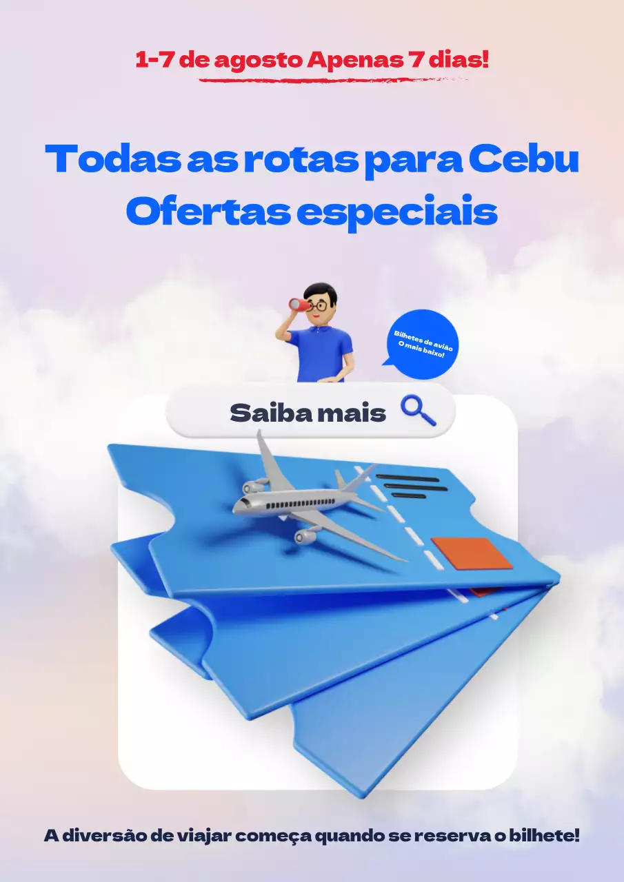 Um bonito anúncio de oferta de voos em azul e lilás