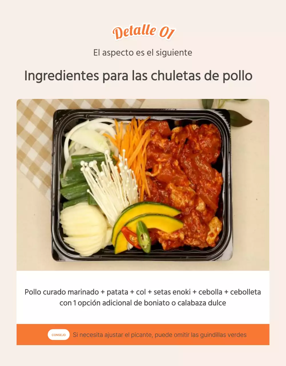 Describir y promover los alimentos básicos del kit de comida en Orange y Ivory