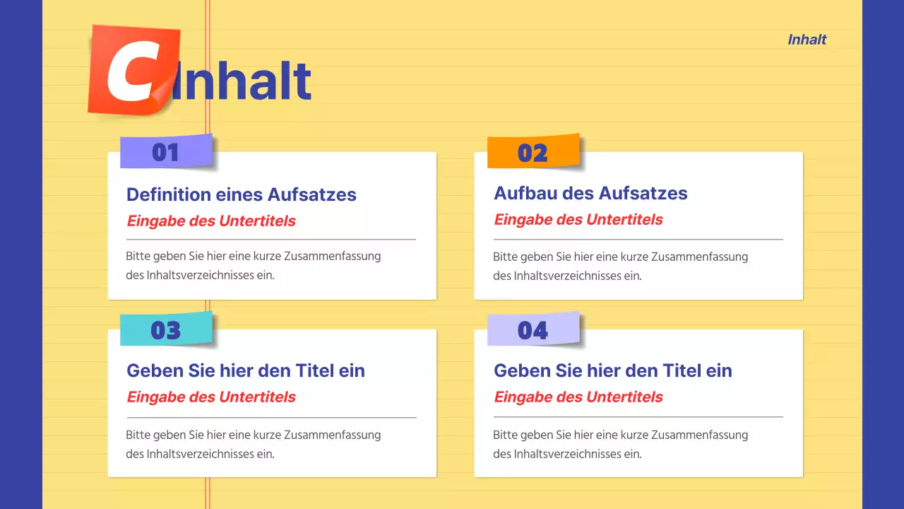 Ankündigungsinformationen in gelb und marineblau hervorgehoben