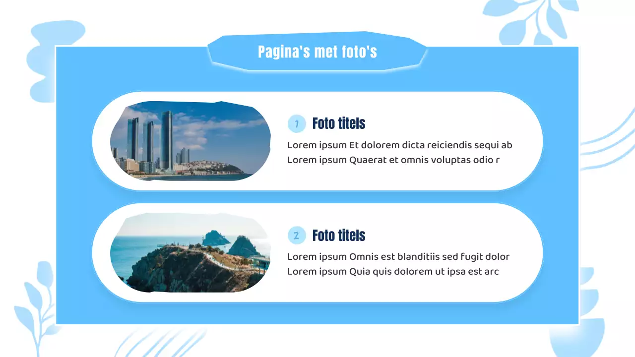 Een kitscherige, lichtblauwe en witte Busan-buurtgidspresentatie