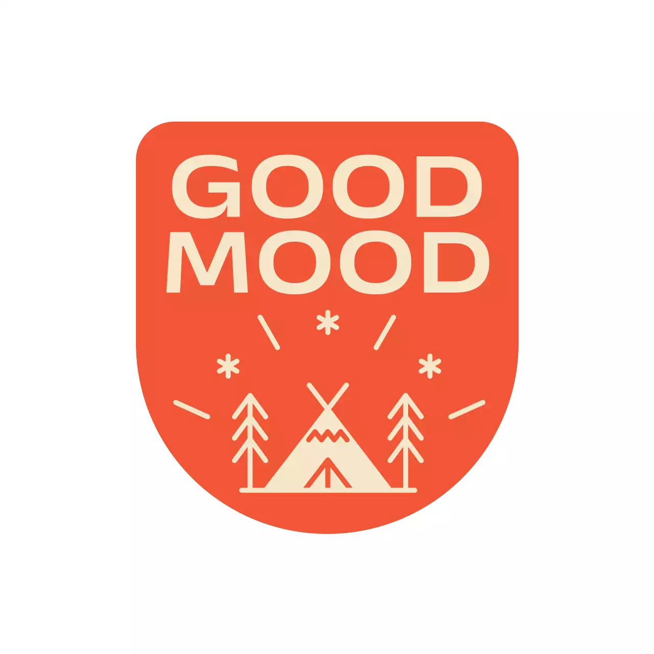 Camping merchandise with arched shapes and camping illustrations