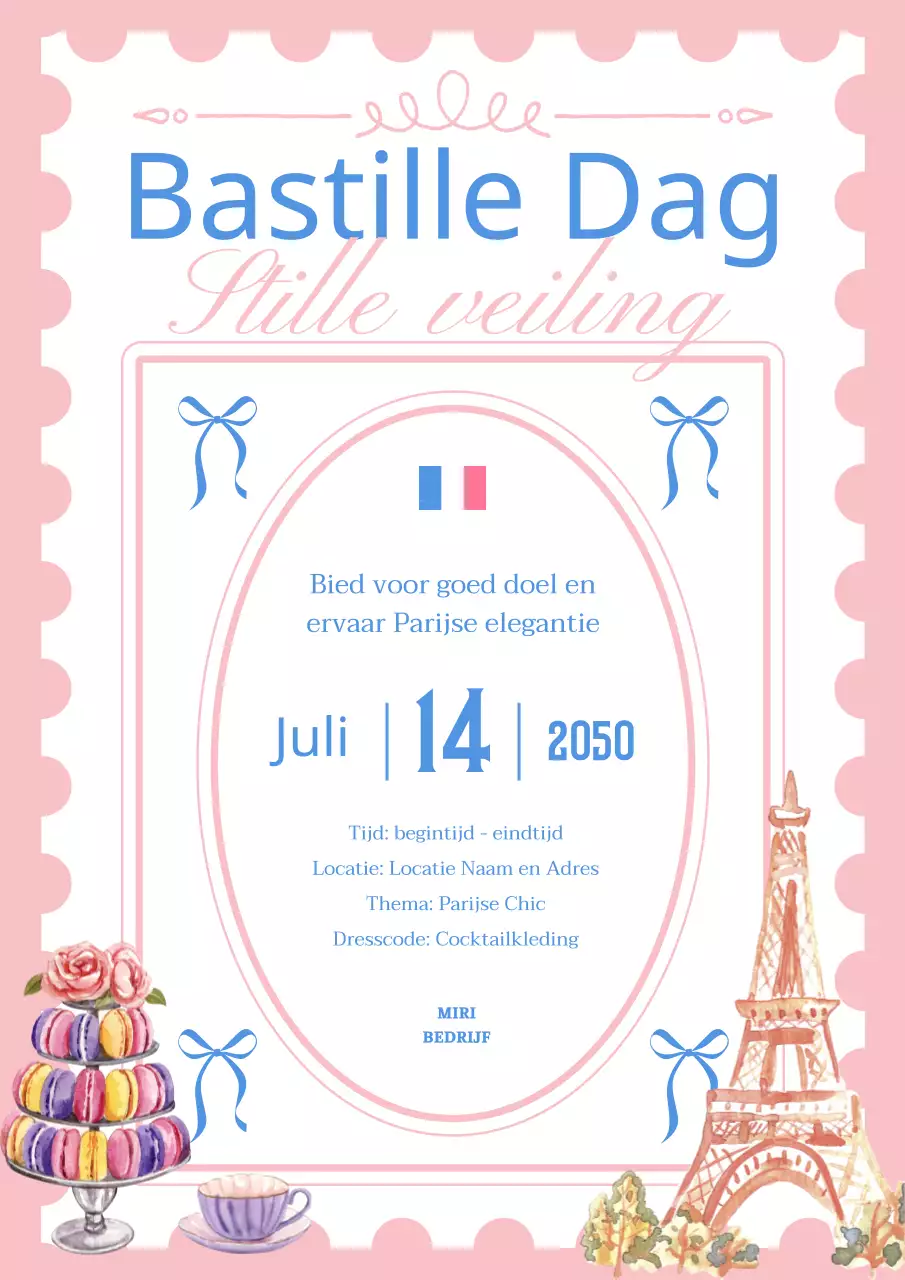 Klassieke uitnodiging voor fondsenwerving voor Revolutionaire Dag in blauw en roze