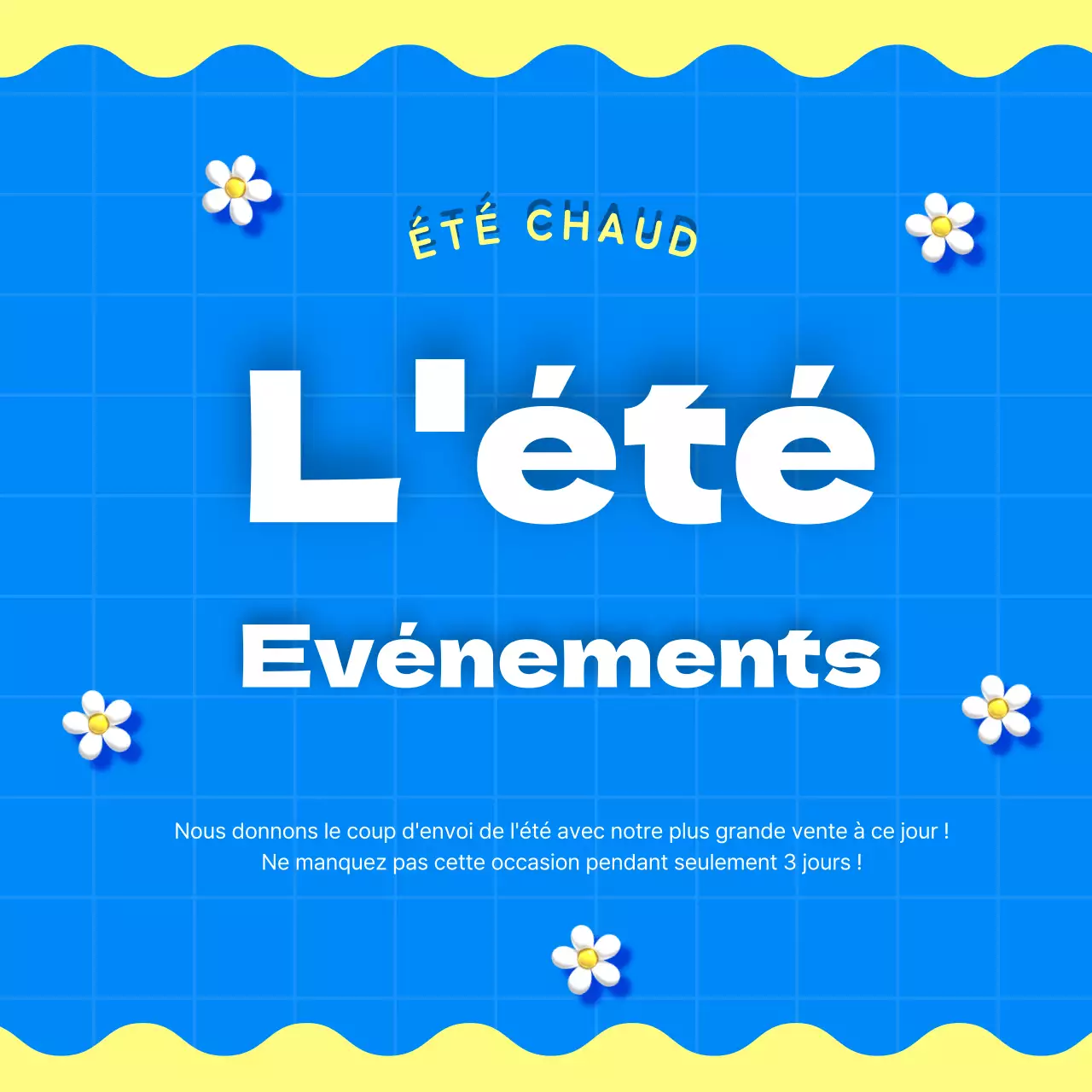 Une collection de vignettes d'événements estivaux aux accents bleus et roses