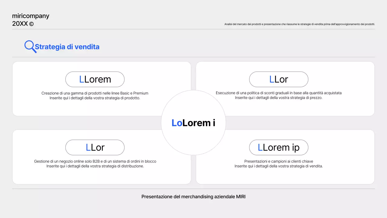 Un semplice rapporto di pianificazione del prodotto in blu e grigio