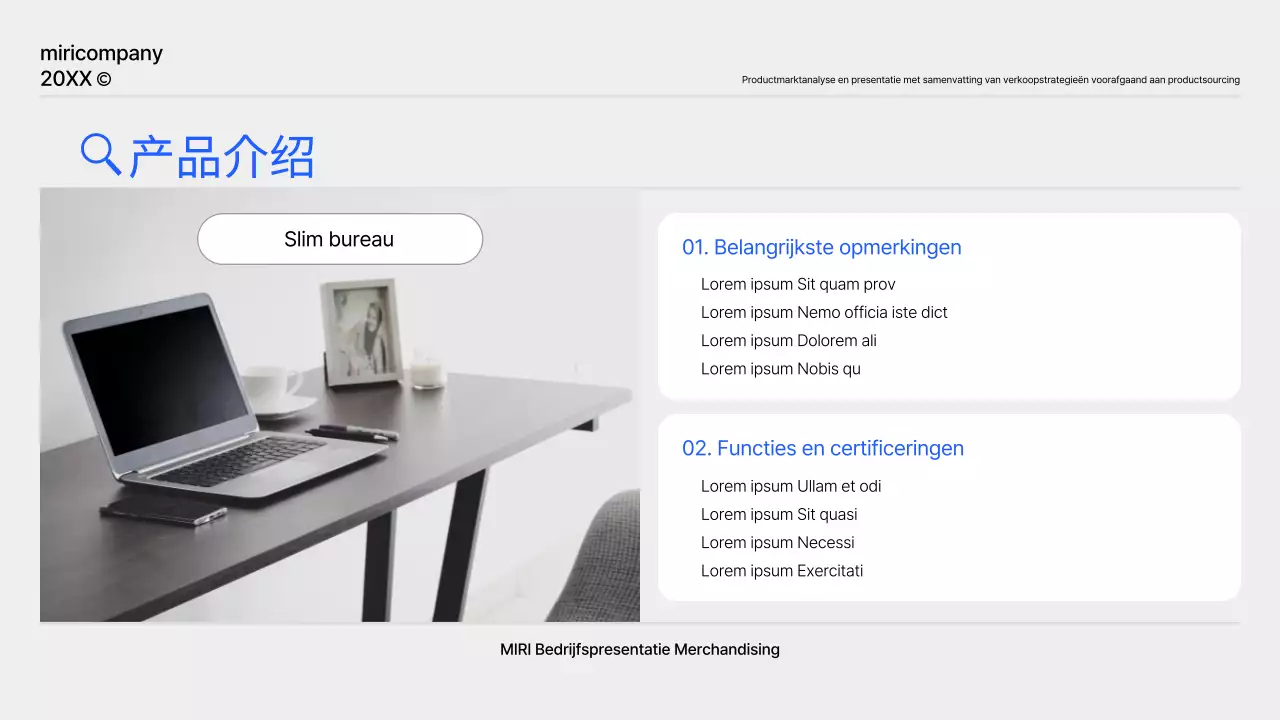 Een eenvoudig productplanningsrapport in blauw en grijs