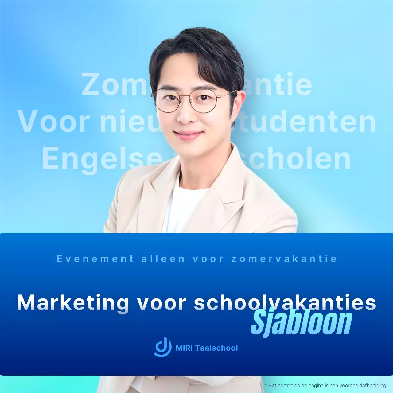 Blauw en mint accent stijl om TOEIC zomer speciale lezingen te promoten