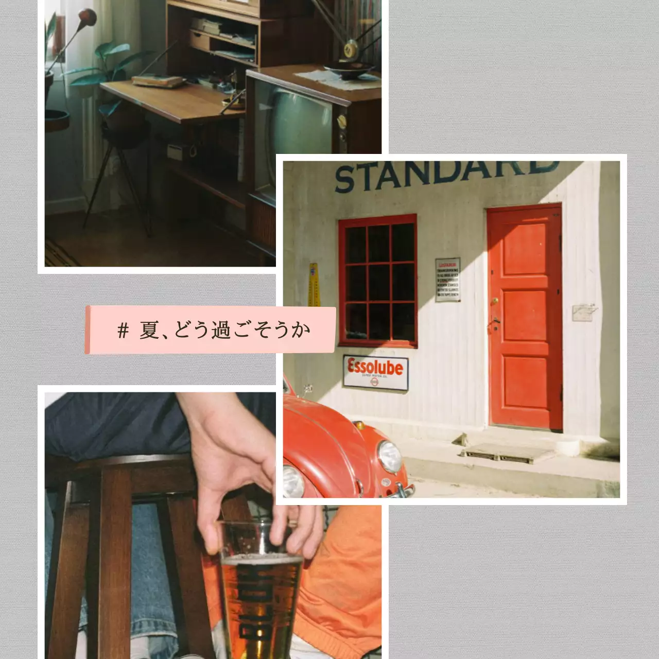 ベージュ レトロ 夏 ポスター SNS投稿 正方形