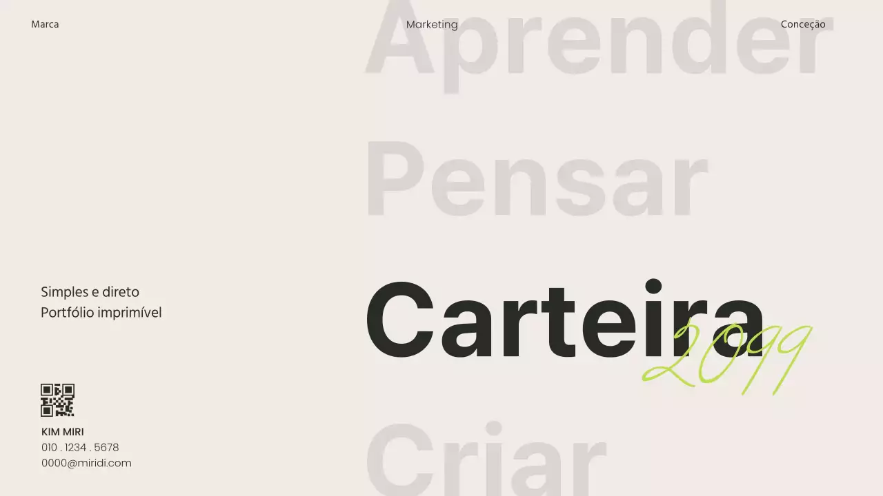 Um portefólio simples para imprimir em verde lima e preto