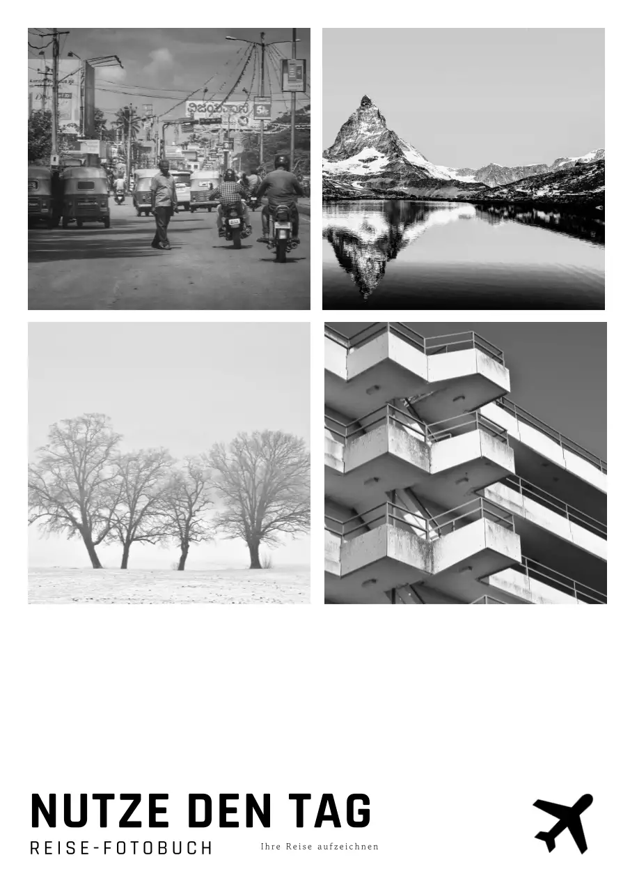 Minimalistischer Reise-Fotobucheinband in Schwarz und Weiß
