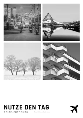 Minimalistischer Reise-Fotobucheinband in Schwarz und Weiß