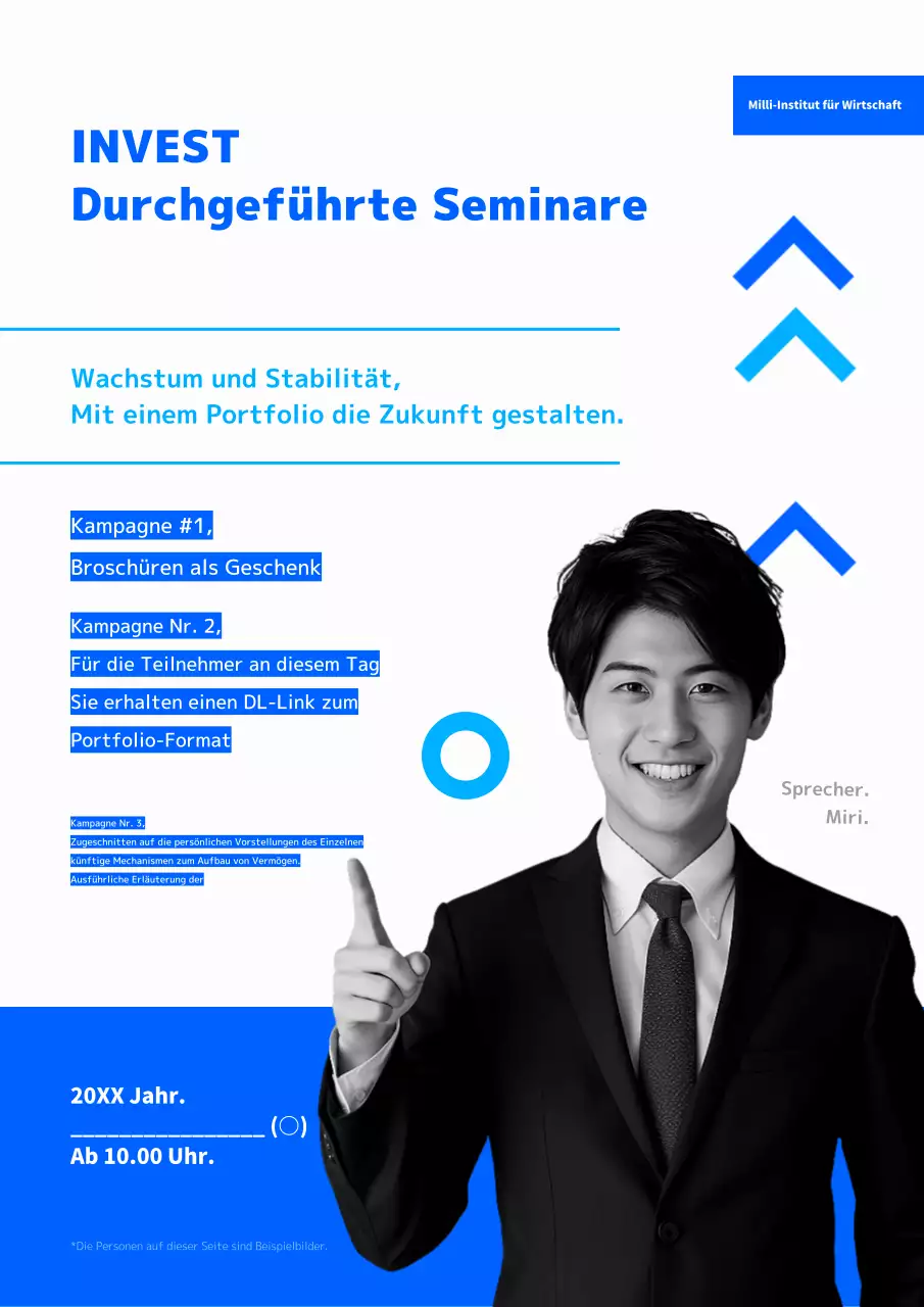 Öffentlichkeitsarbeit für einfache blaue und schwarze Investmentportfolio-Briefings