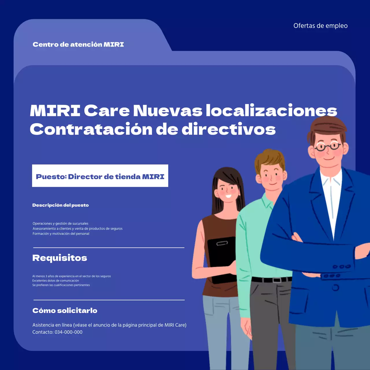 Oferta de empleo minimalista en azul y azul marino para directivos